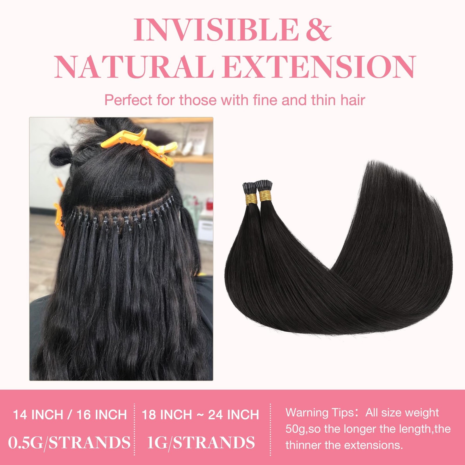 GOO GOO I Tip Hair Extensions Real Human Hair, 18inch 50g 50S, Cold… Fast Ship