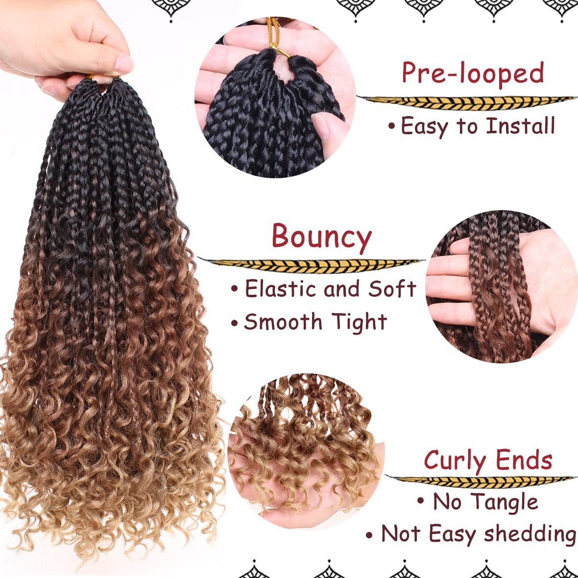 Goddess Box Braids Crochet Hair 14 Inch Boho Box Braids 8 Packs Crochet