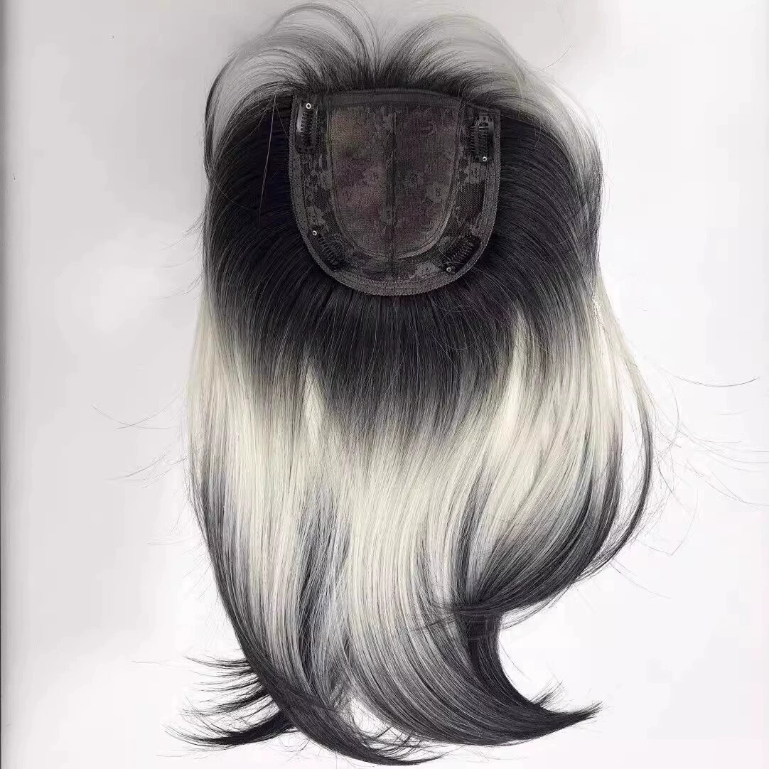Hair Topper Clip in Topper Hairpiece Toupee for Women Fashion Black White topper