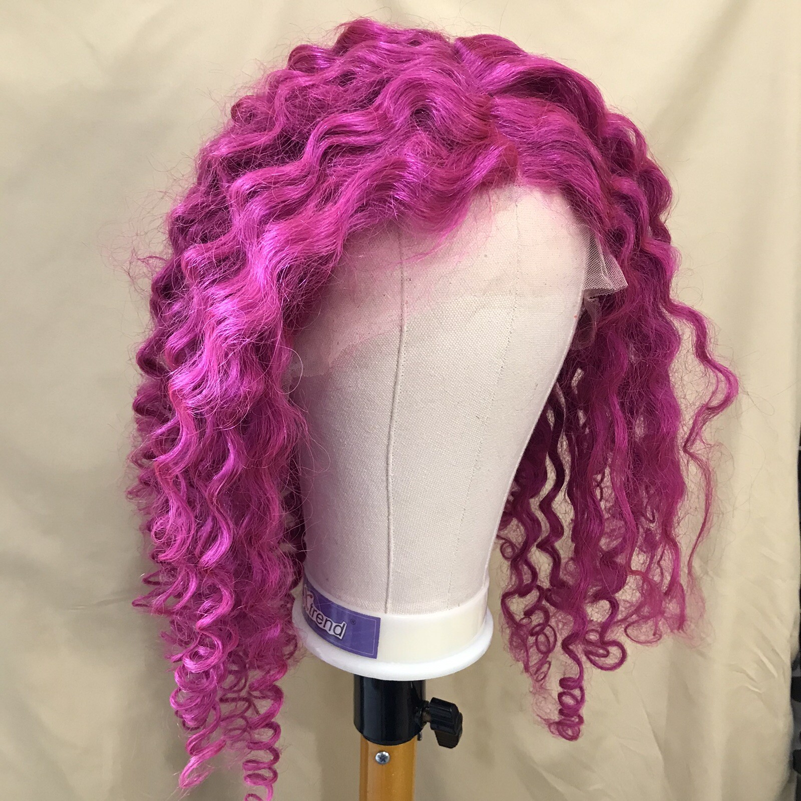 22inch Curly Pink 13x4x1 T Lace Front Pure Human Hair Wig 180% Density