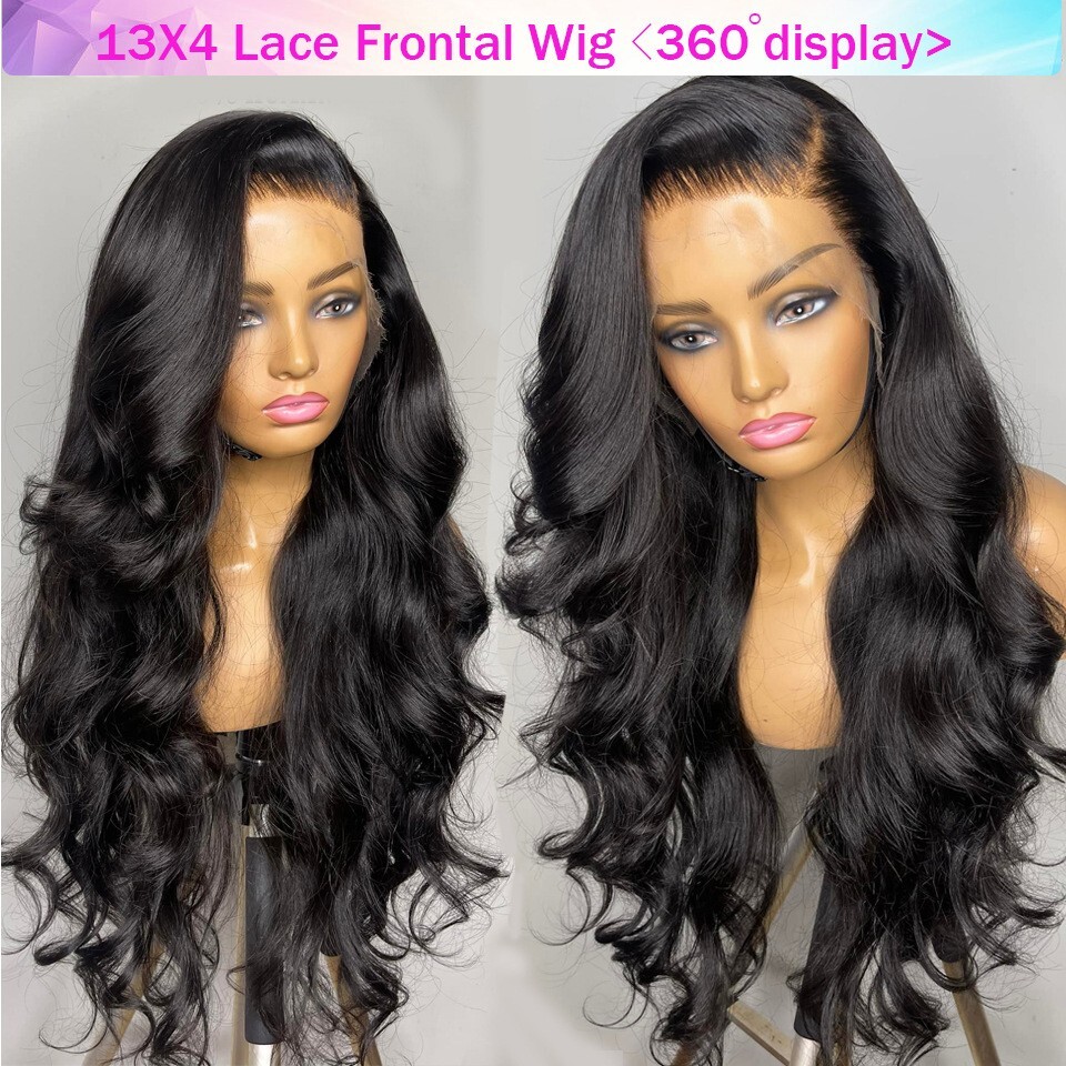 1 Set Water Wave 13×4 Lace Front Human Hair Wig Wavy Wig For PrePlucked Black