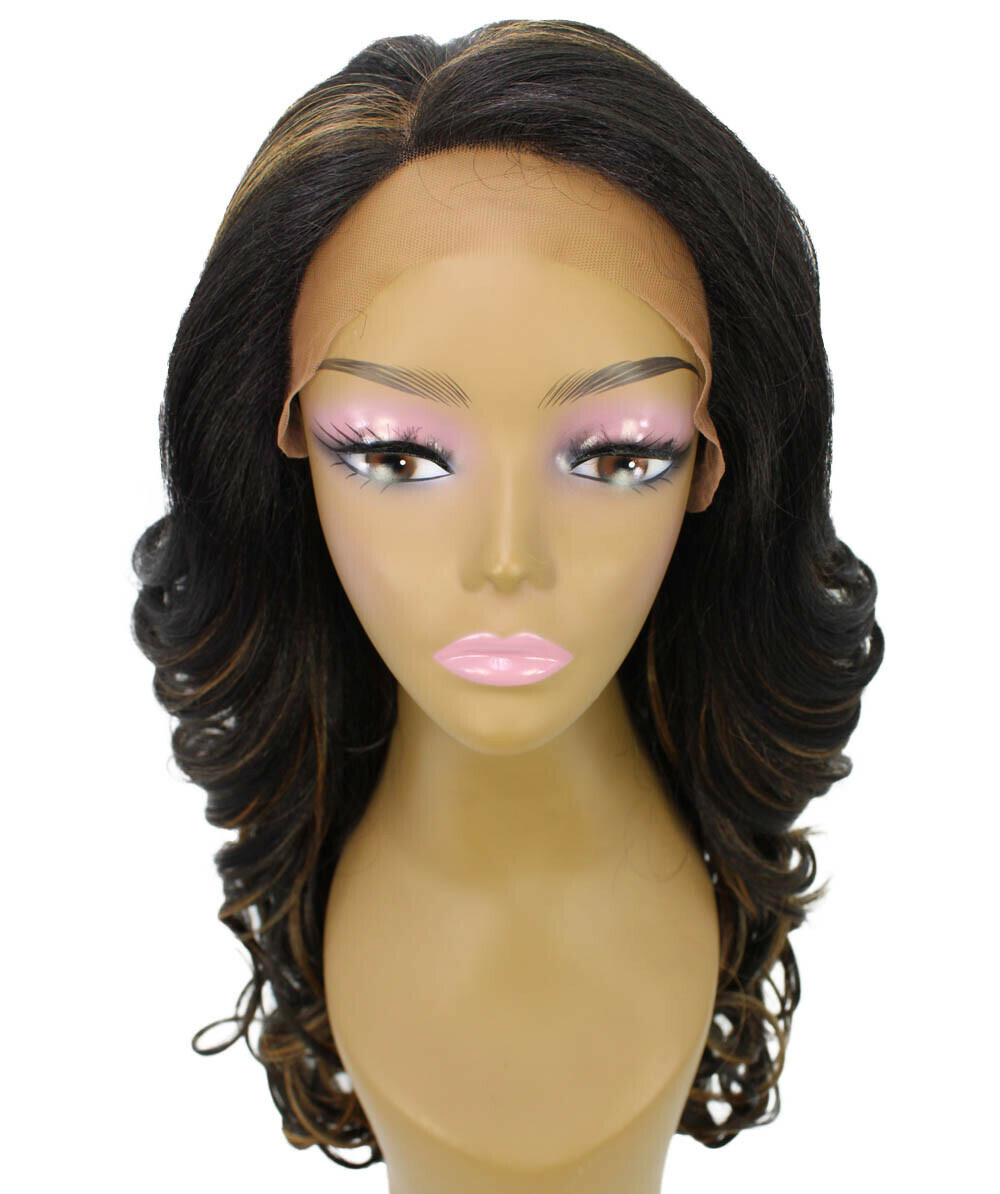 Kendra Wavy 24.5″ Long 13×2.5 Hand-Tied Lace Front,Black with Golden Highlights