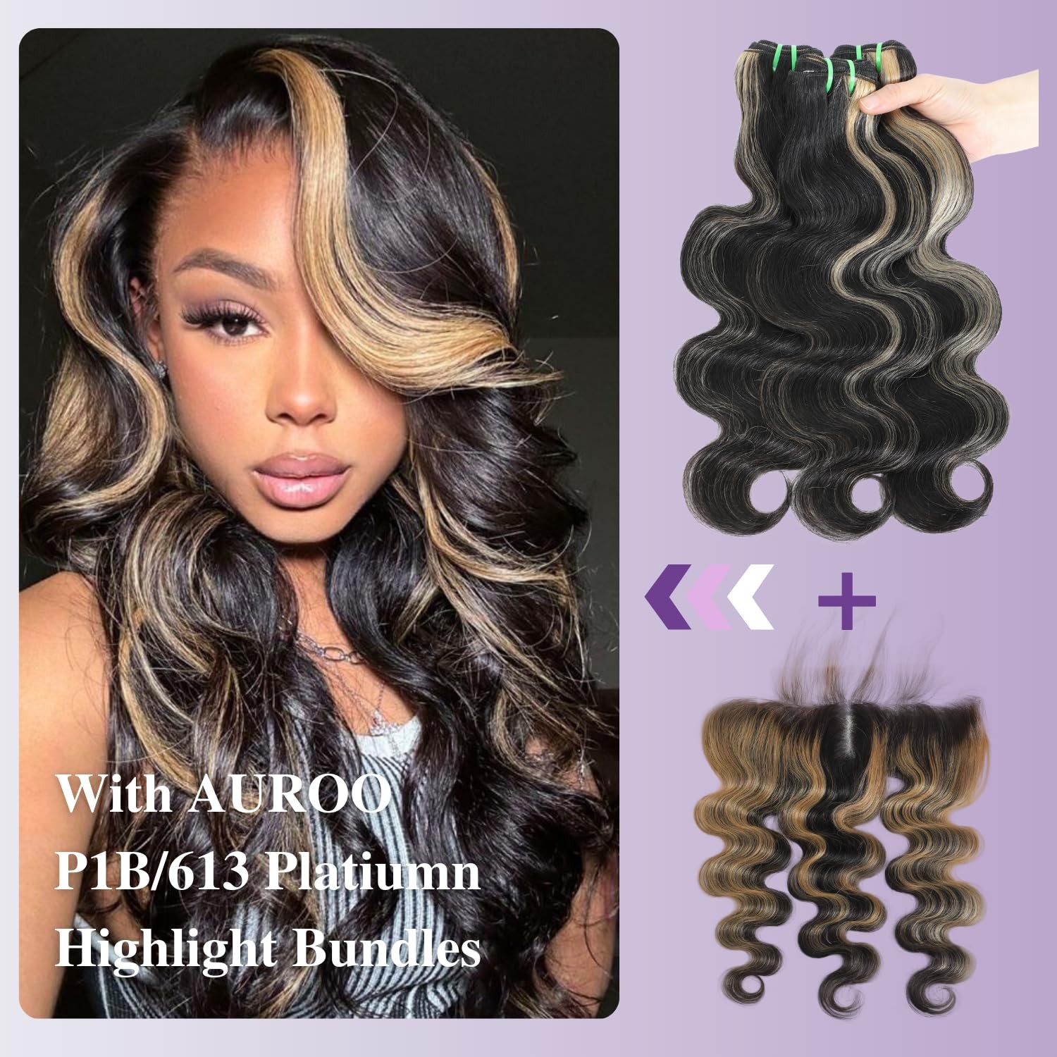 Auroo 13X4 Honey Blonde Highlight Frontal Closure Only Human Hair Body Wave 12A
