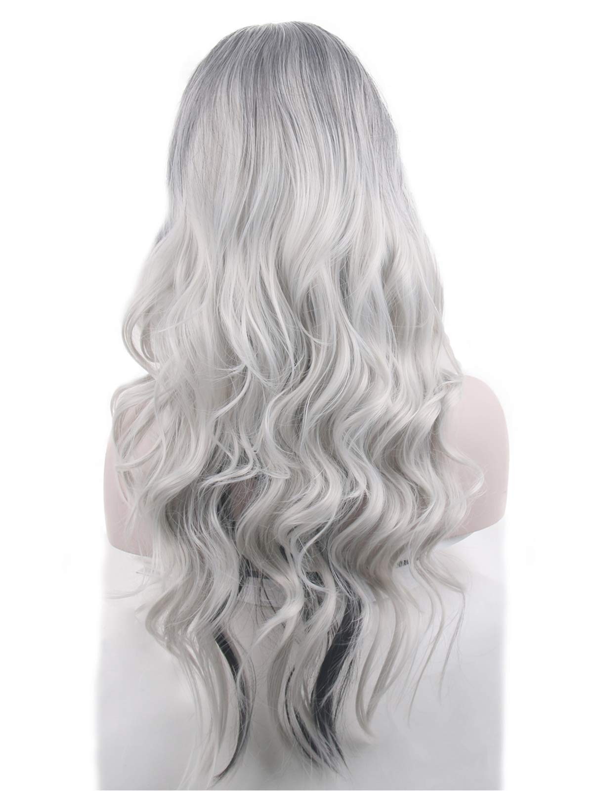 Beautyself Silver Grey Costume Wigs for Women Halloween Curly Long Wavy Fashi…