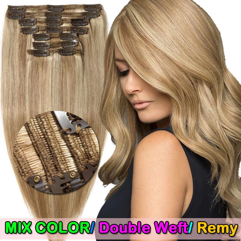 Double Weft Clip In Remy Human Hair Extensions Full Head THICK 150g160g180g+ L4L
