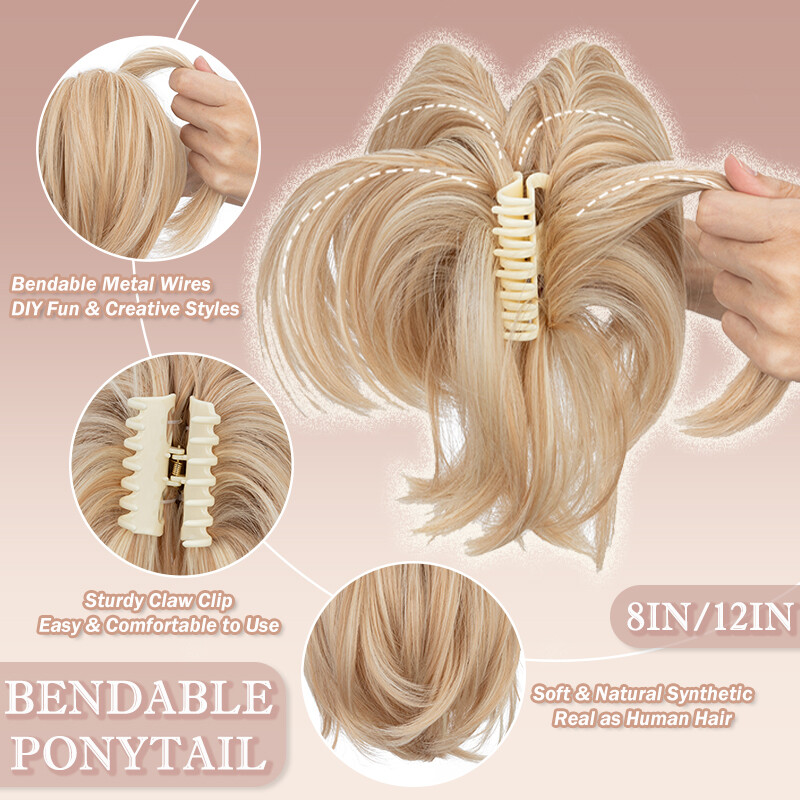 Bendable Short Ponytail Extensions High Fluffy Bun Curly Hairpiece Pony Tail GBP