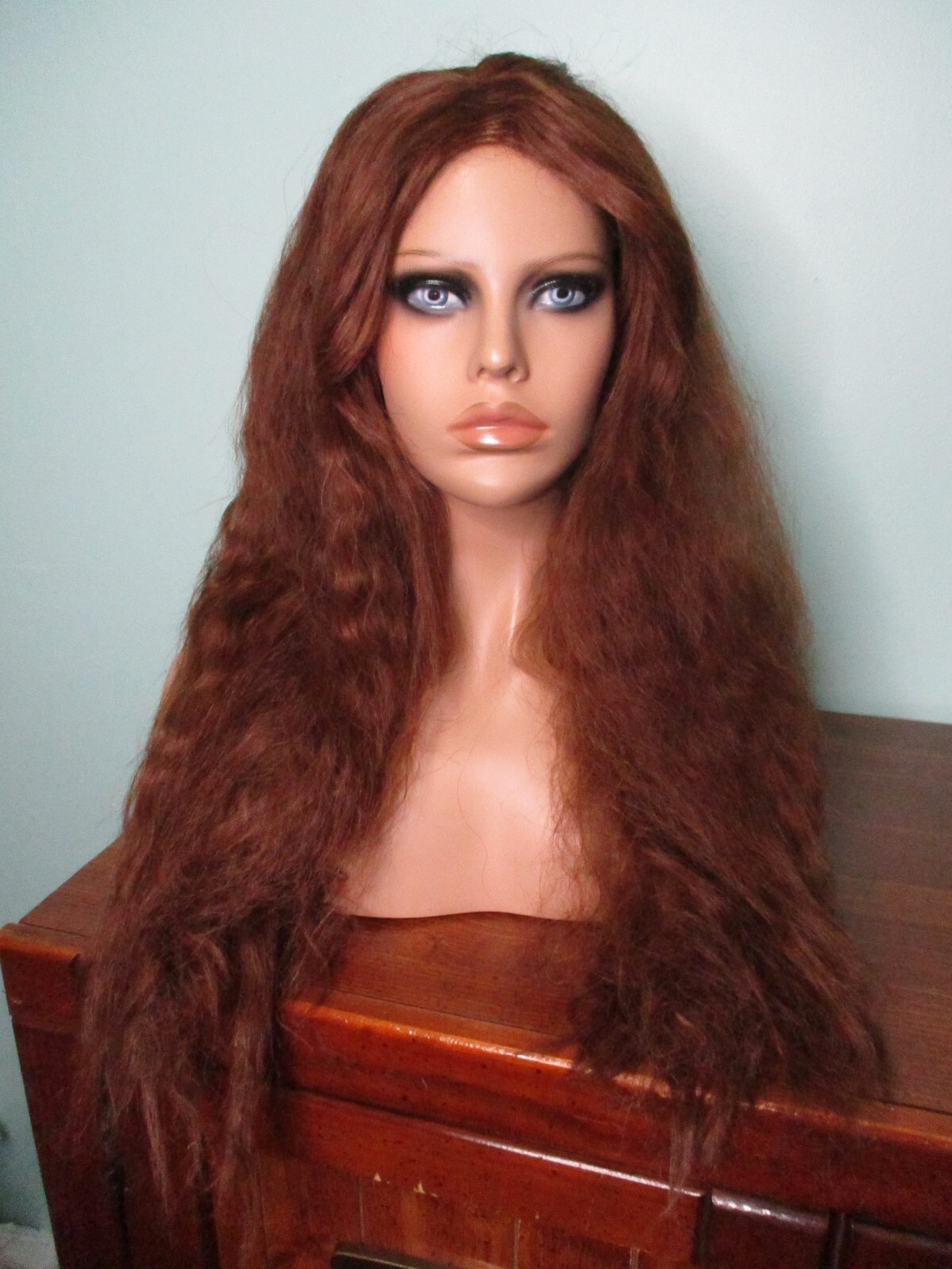 28″ medium brown long wavy thick WIG with combs – BIG WIG – big hair