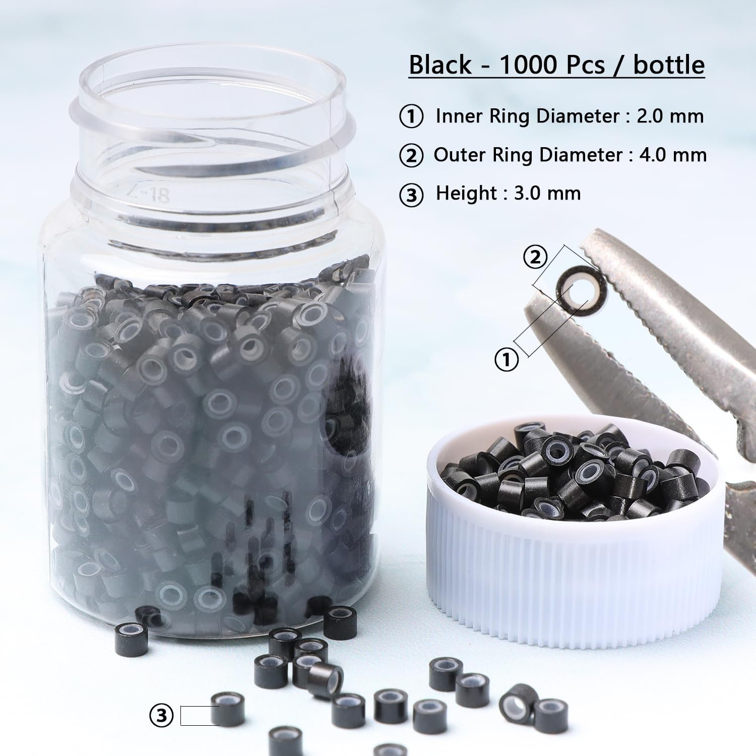 1000pcs 4mm Silicone Lined Hair Extension Beads – Heat-Resistant & Safe