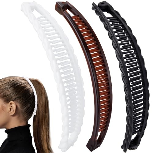 Vintage 90s Banana Hair Clips for Women – 3pcs – White & Black & Coffee