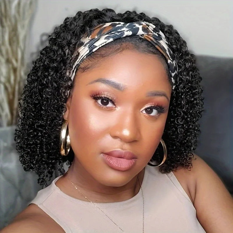 Brazilian Remy HumanHair Full Machine Made Wig Kinky Curly Glueless Headband Wig