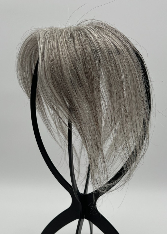 Gray Mixed Black w/ Brown Tones 10in 100% Real Human Hair Topper
