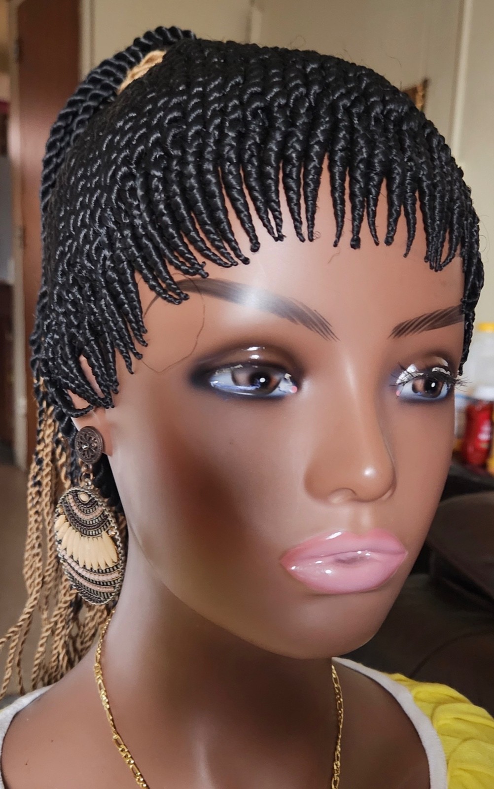 Fully hand braided Senegalese twist cornrows wig ponytail libre 1B/27