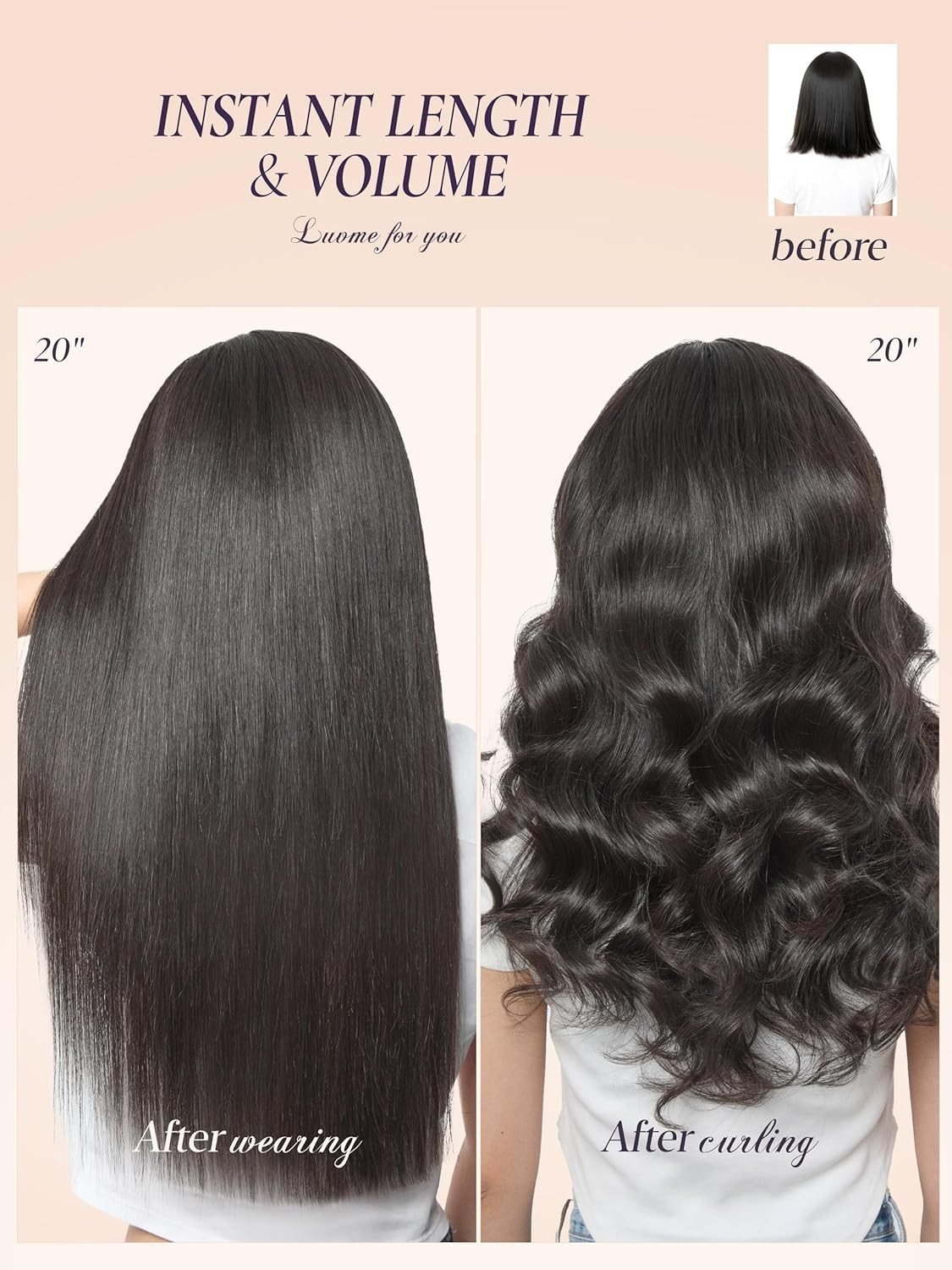 LUVME Handmade Weft Clip in Hair Extensions Human Hair 18 Inch 120g 7pcs Natura