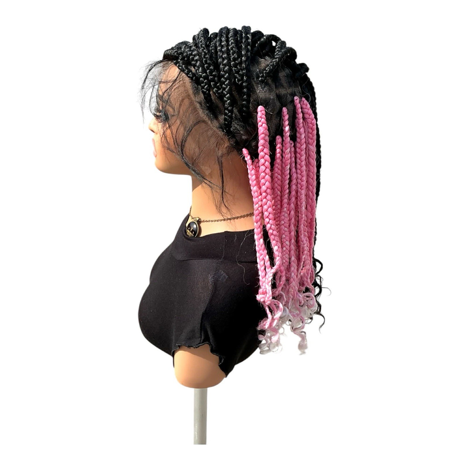 Women’s Synthetic Braided Lace Front Box Braid Wig Curly Ends Black/Pink 21-30in