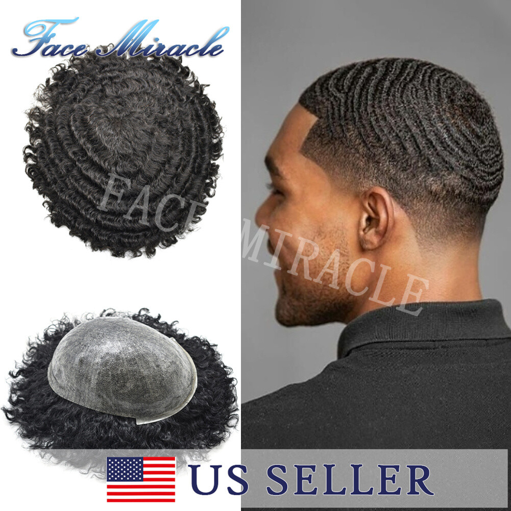 Afro Toupee For Black Men All PU Curly Hair Piece Human Hair Replacement System