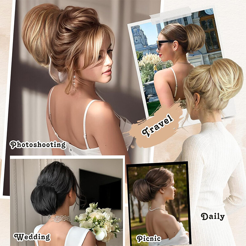 LARGE THICK Straight Scrunchie Comb Clip Bun Updo Lady Hair Piece Extensions US
