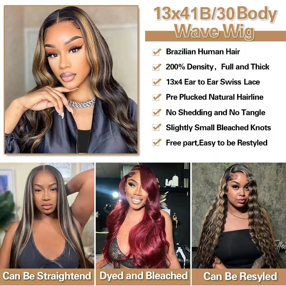 13×4 Body Wave Ombre 1B/30 Lace Front Wigs Transparent Lace Wigs Human Hair