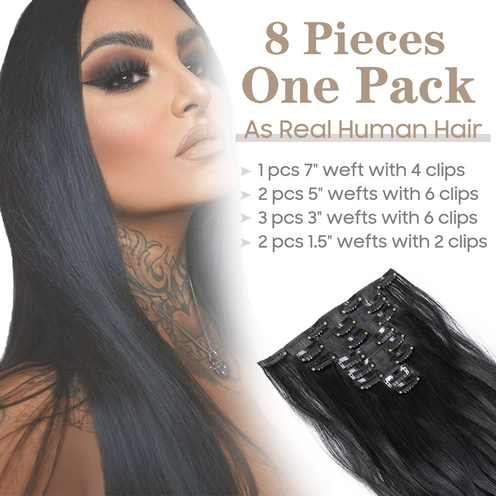 100% as remy human Hair Long Full Head Clip in on Hair Extensions Thick Ombre US