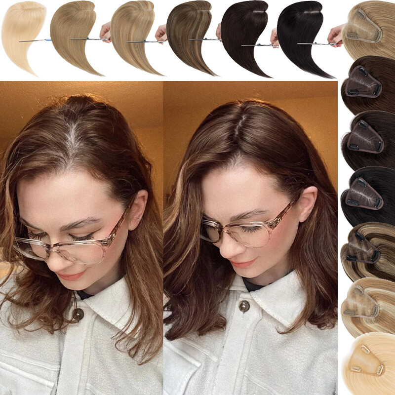 Hand-Tied Lace Base Topper Hairpiece Clip In Real Remy Human Hair Toupee 8x10cm
