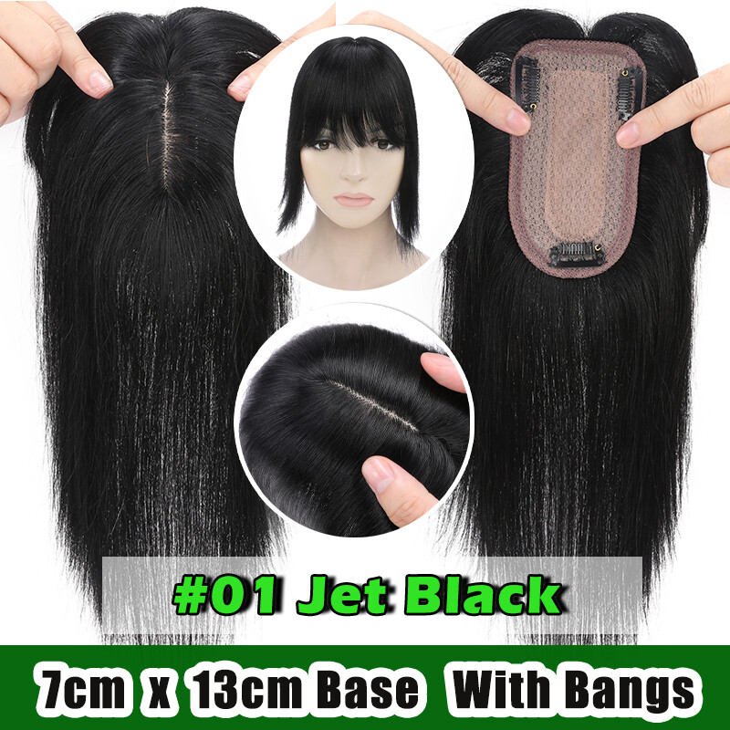 100% Remy Human Hair Topper Clip In Hairpiece Toupee with Bangs 150% Density