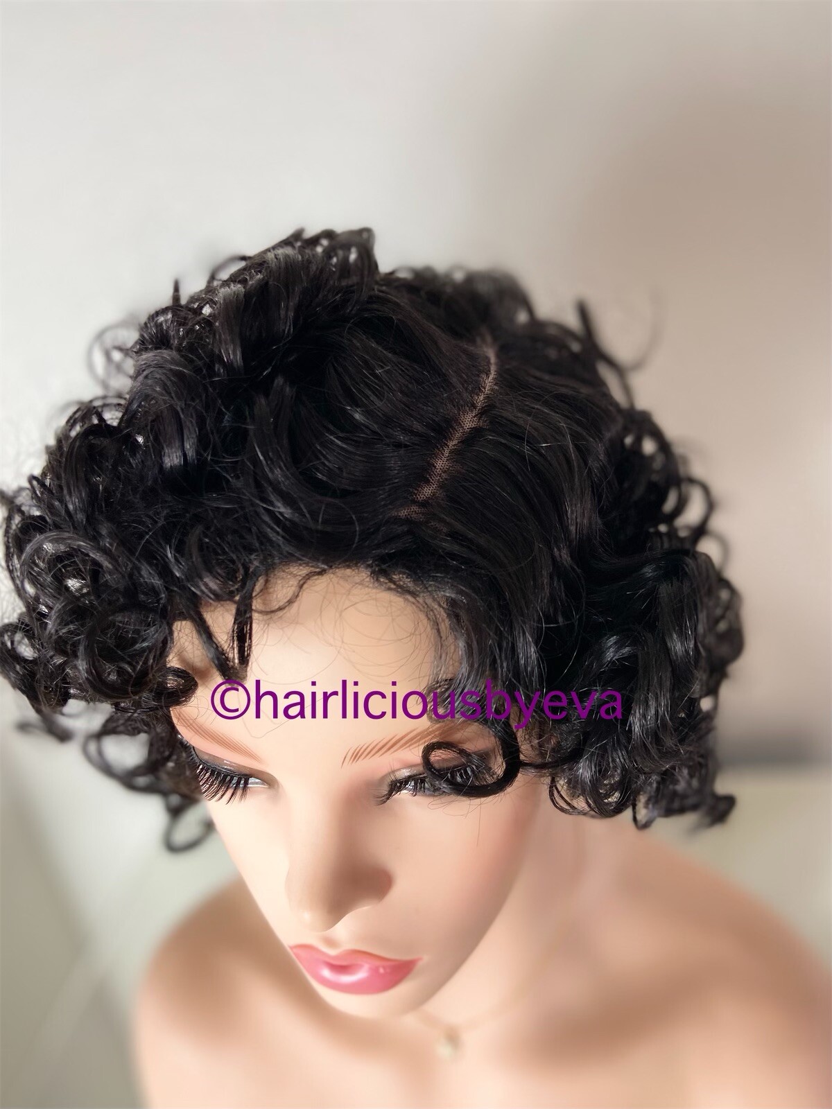 African American Curly Wig Short Black Side Part