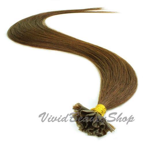50 Pre Glued Bonded U Tip Keratin Straight Human Hair Extensions Medium Brown #4