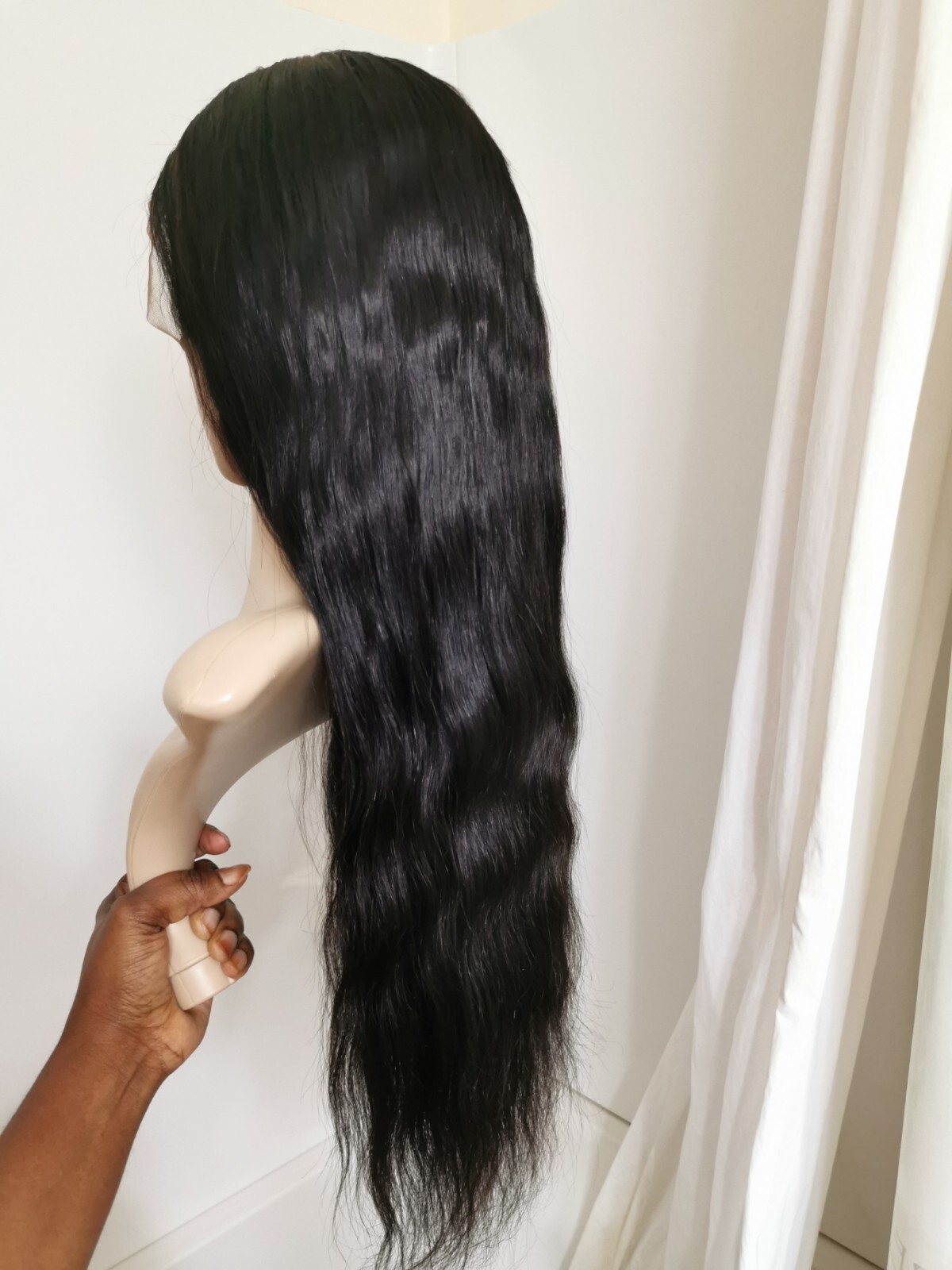 New Custom High Quality 28” 360 Lace Straight Human Hair Wig 1B