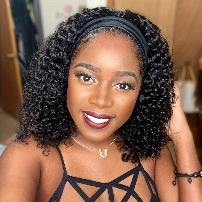 Brazilian Remy HumanHair Full Machine Made Wig Kinky Curly Glueless Headband Wig