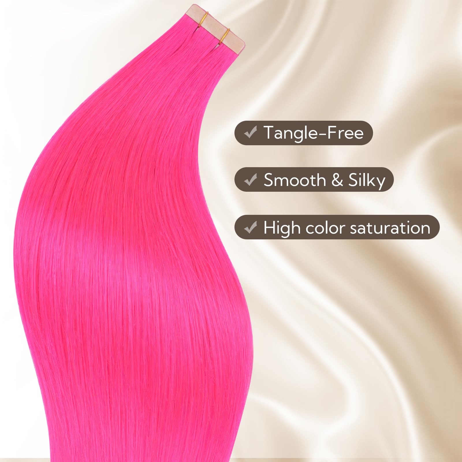 HOTBANANA 16″ Hot Pink Remy Tape in Hair Extensions 10pcs 25g Human Hair