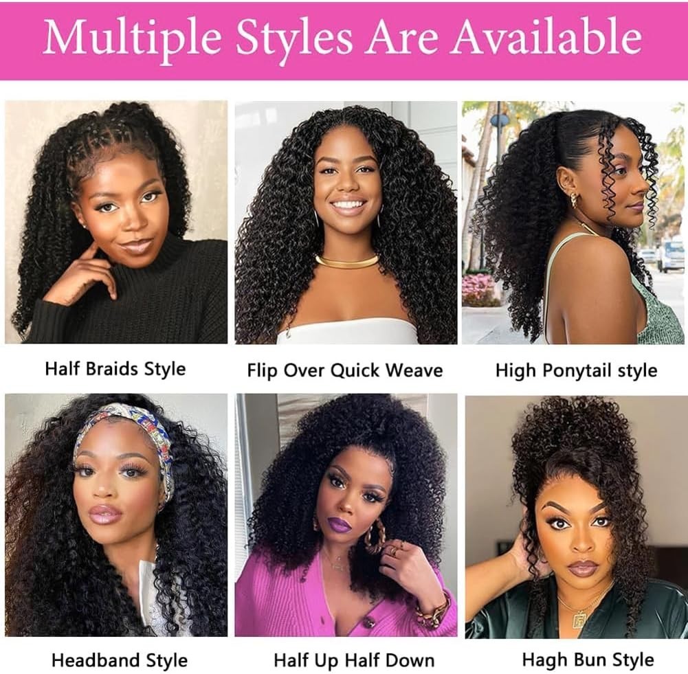 Half Wig Human Hair Kinky Curly 3 In 1 Seamless Flip Over Glueless WigHuman Hair