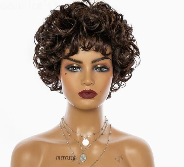 2026 Women Brown Blonde mix Short Hair Wigs Daily Party Natural Full Wig