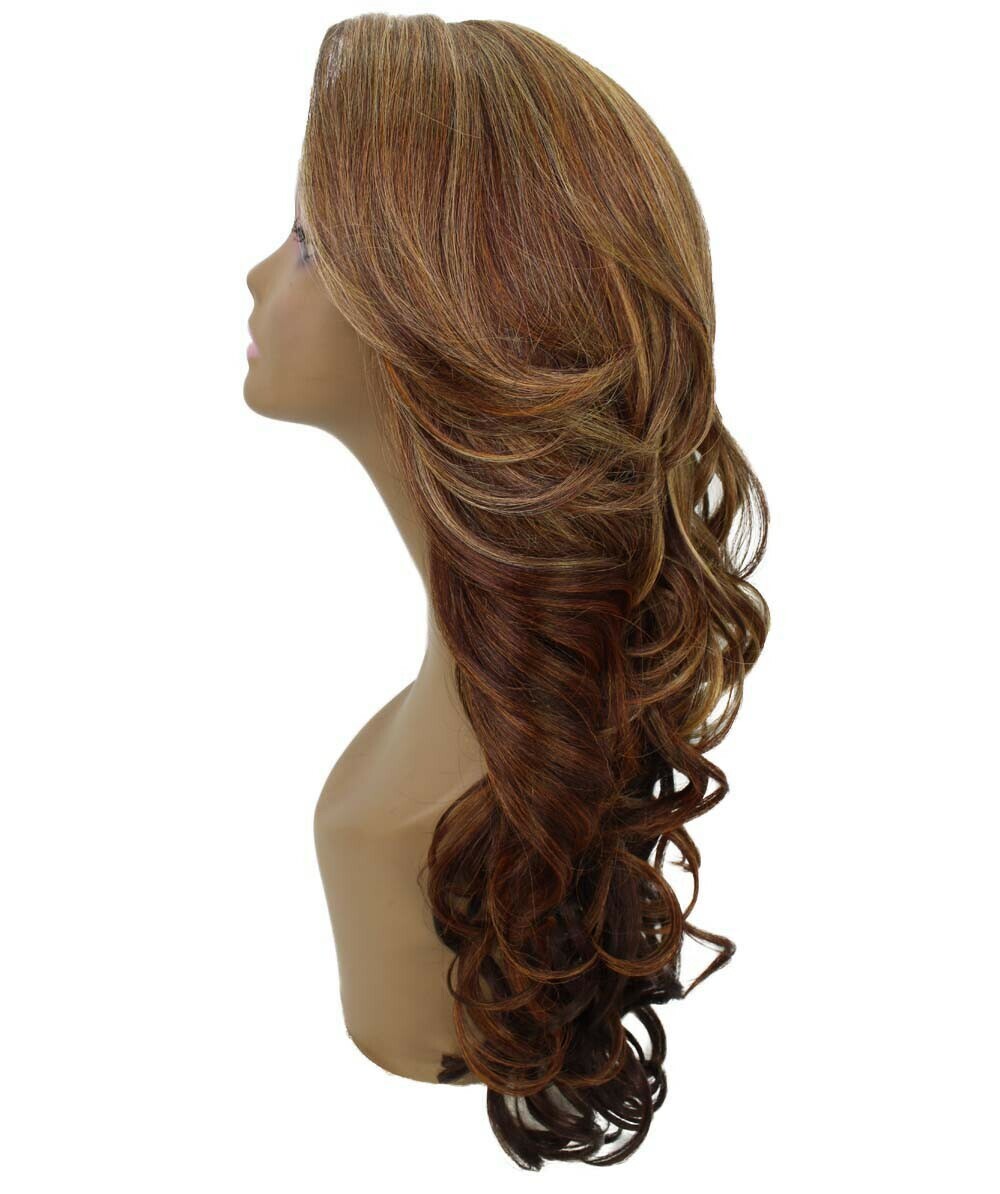 Kendra Wavy 24.5″ Long 13×2.5 Hand-Tied Lace Front Wig, Auburn Brown Blend