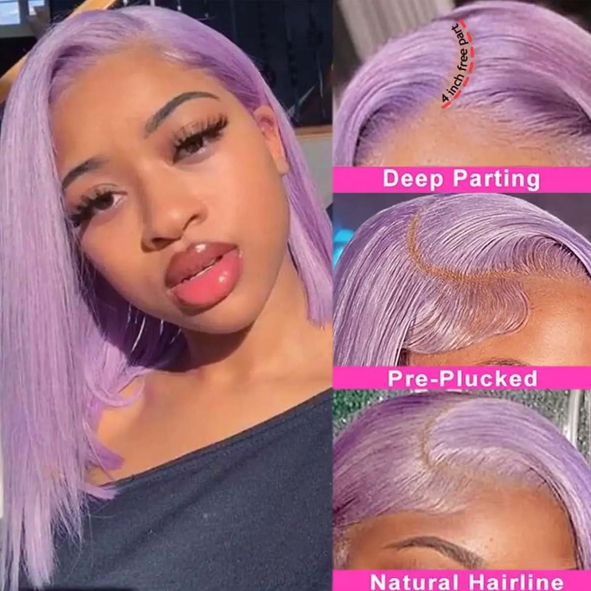 Sherico Lilac Bob Wig Human Hair 13X4 Hd Transparent Lilac Short Bob Lace Front