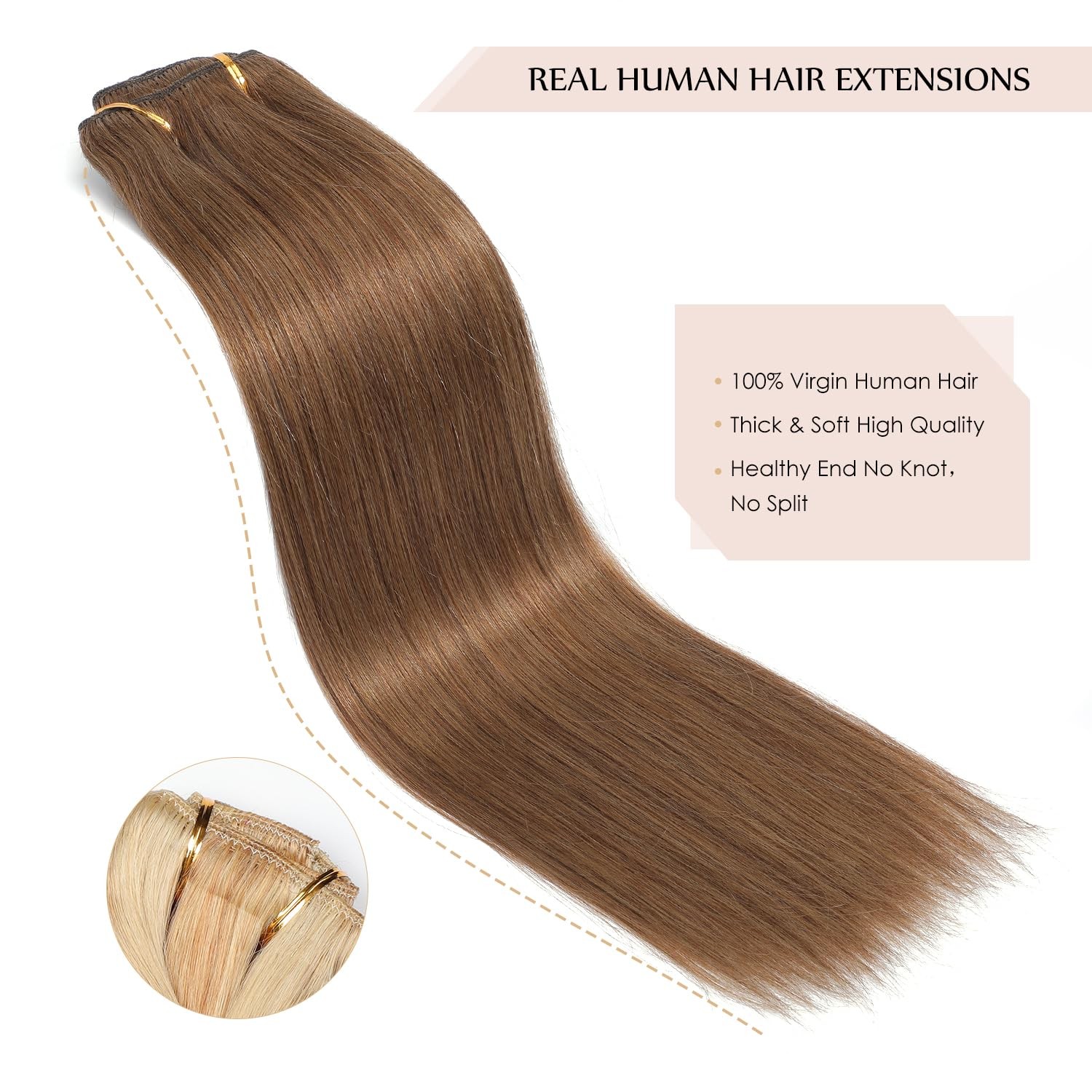 Sisily Clip In Hair Extensions Real Human Hair 14 Inch 130G Medium Light Brown