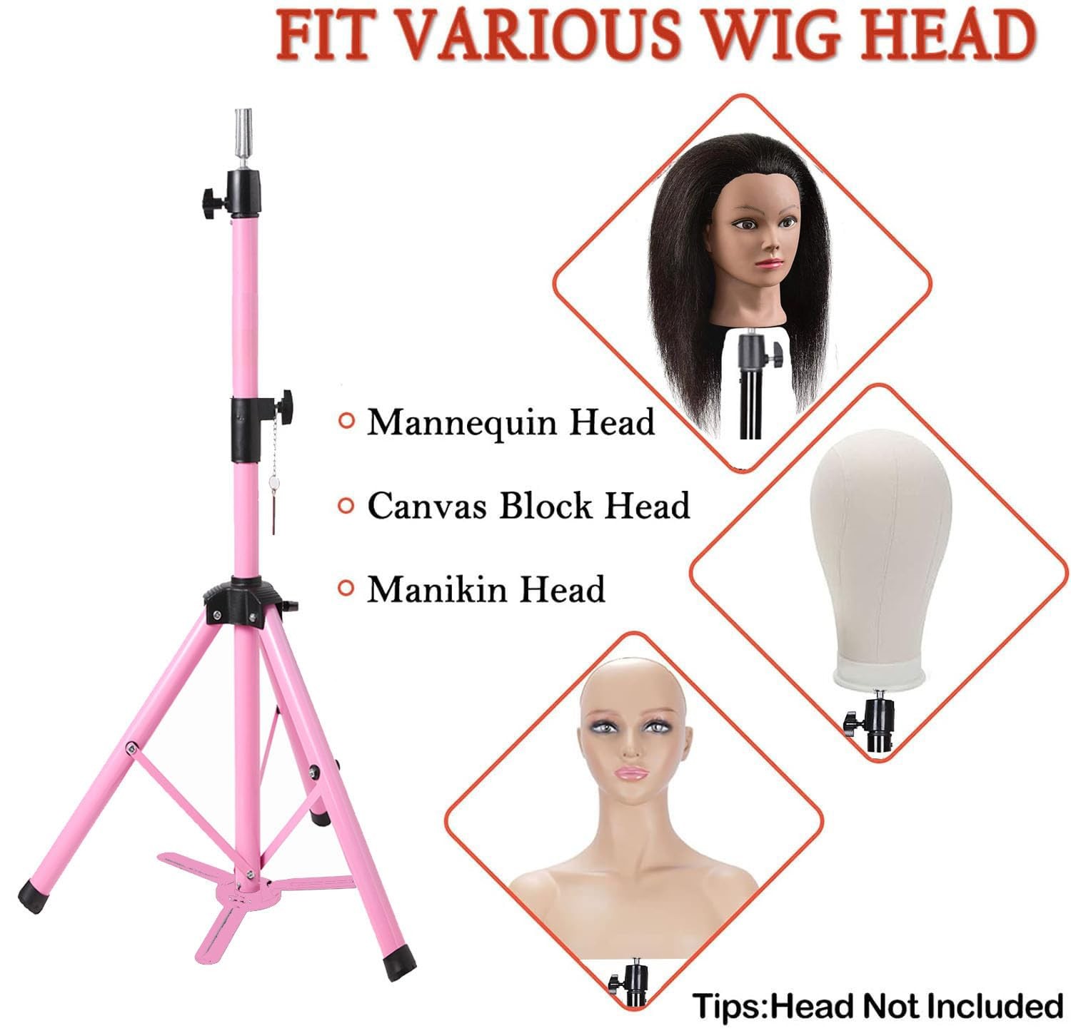 Generic Reinforced Wig Stand Tripod 55 Heavy Duty Adjustable Mannequin Head