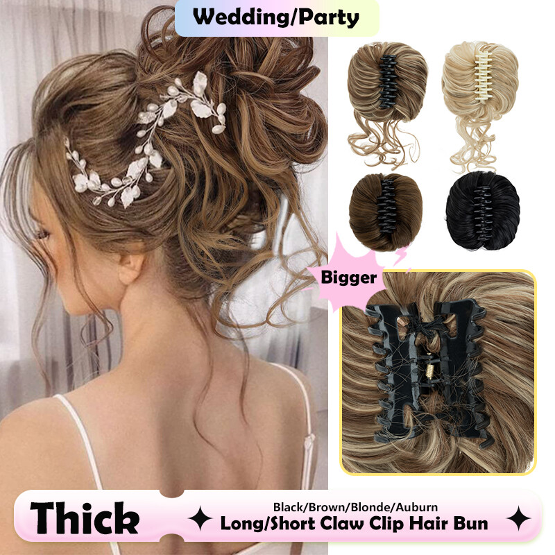 Real As Human Messy Bun Chignon Claw Clip in Hair Extensions Thick Scrunchie 65g