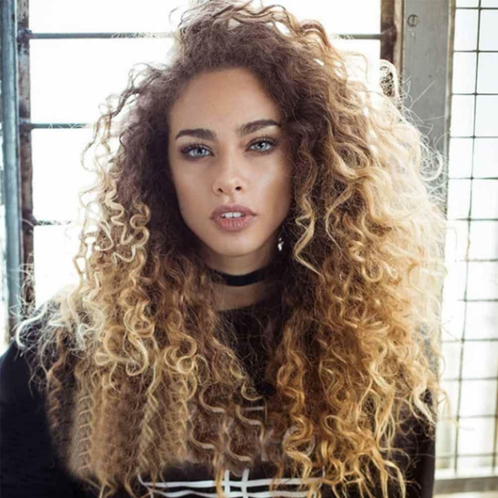 Thick Afro Hair Wig Brown Long Kinky Curly Full Wig For Ladies Heat Resistant US