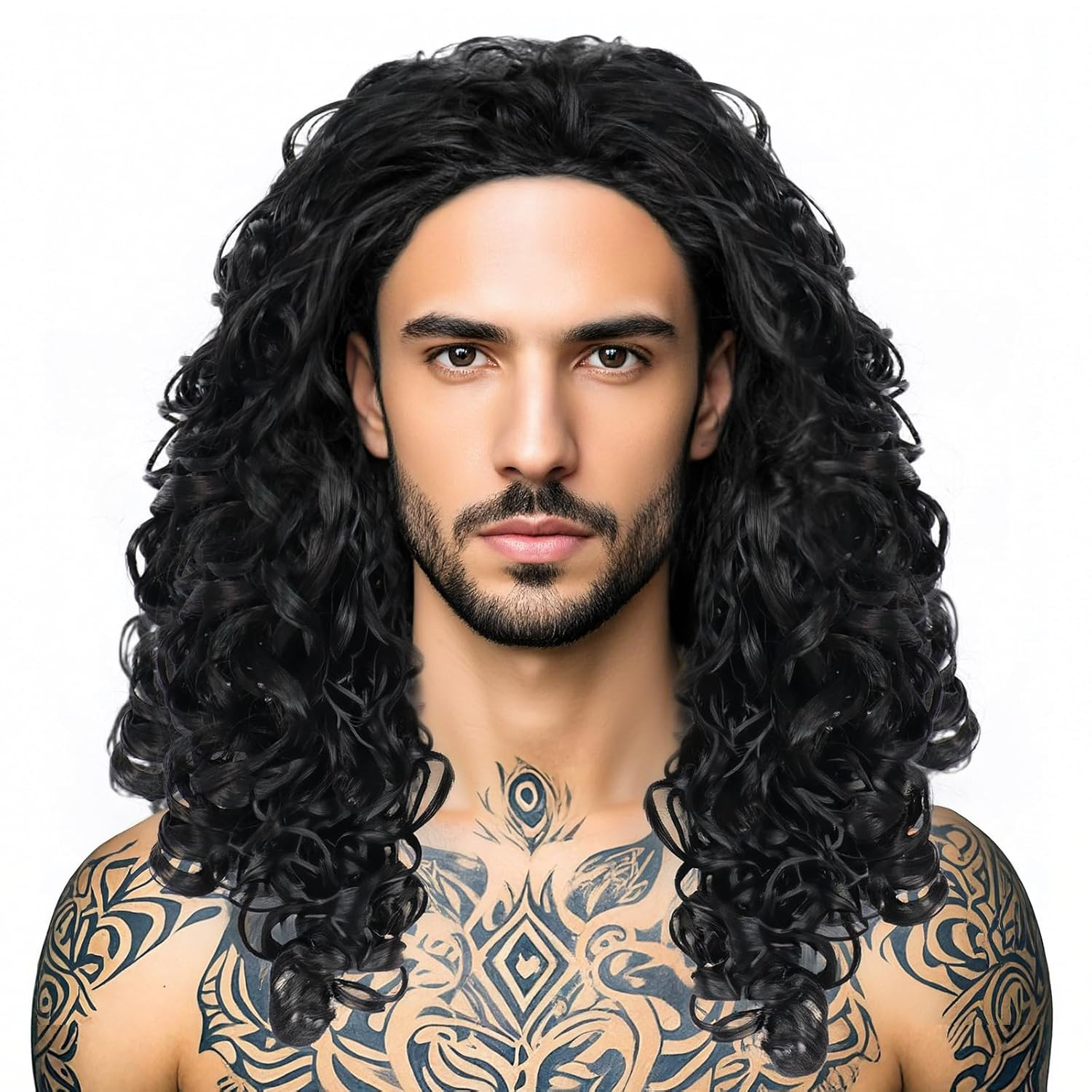 Long Black Curly Wig Black Wig Men Pirate Wigs Weird Al Wigs for Men Hawaii Dail