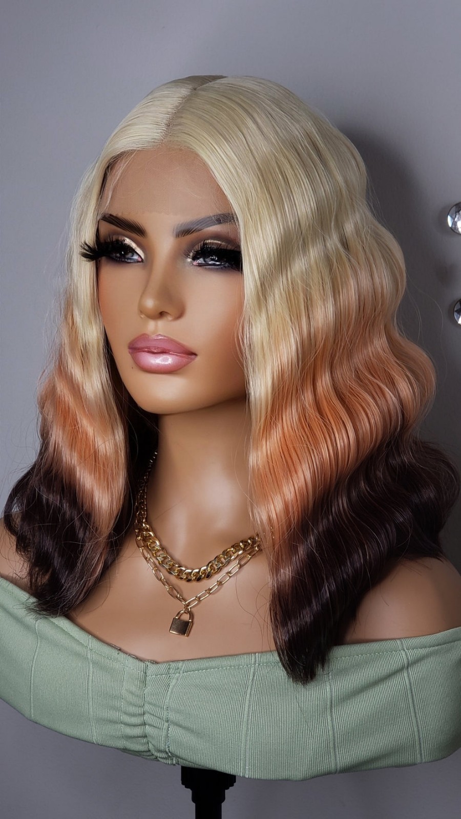 New Short Wavy Crimp Bob Style Lace Front Wig 613 Blonde Brown Ombre Hair Wigs