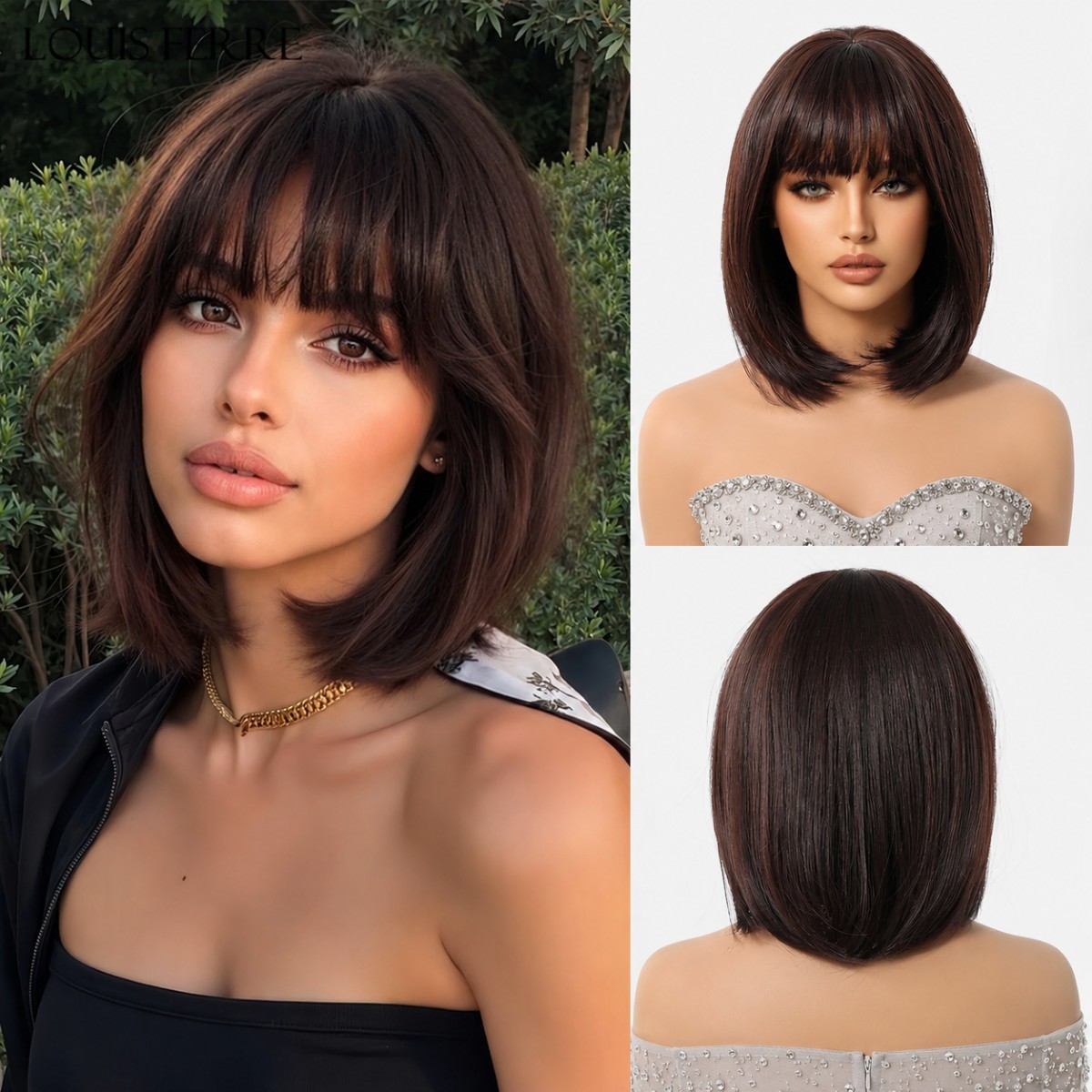 Choc Brown Synthetic Hair Heat Resistant Bob Straight Cosplay Wig With Fringe