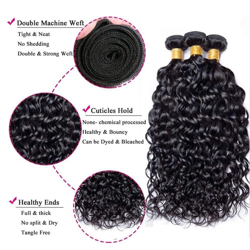 Unilo 14 14 14 Inch Water Wave Bundles Human Hair 100 Unprocessed Curly