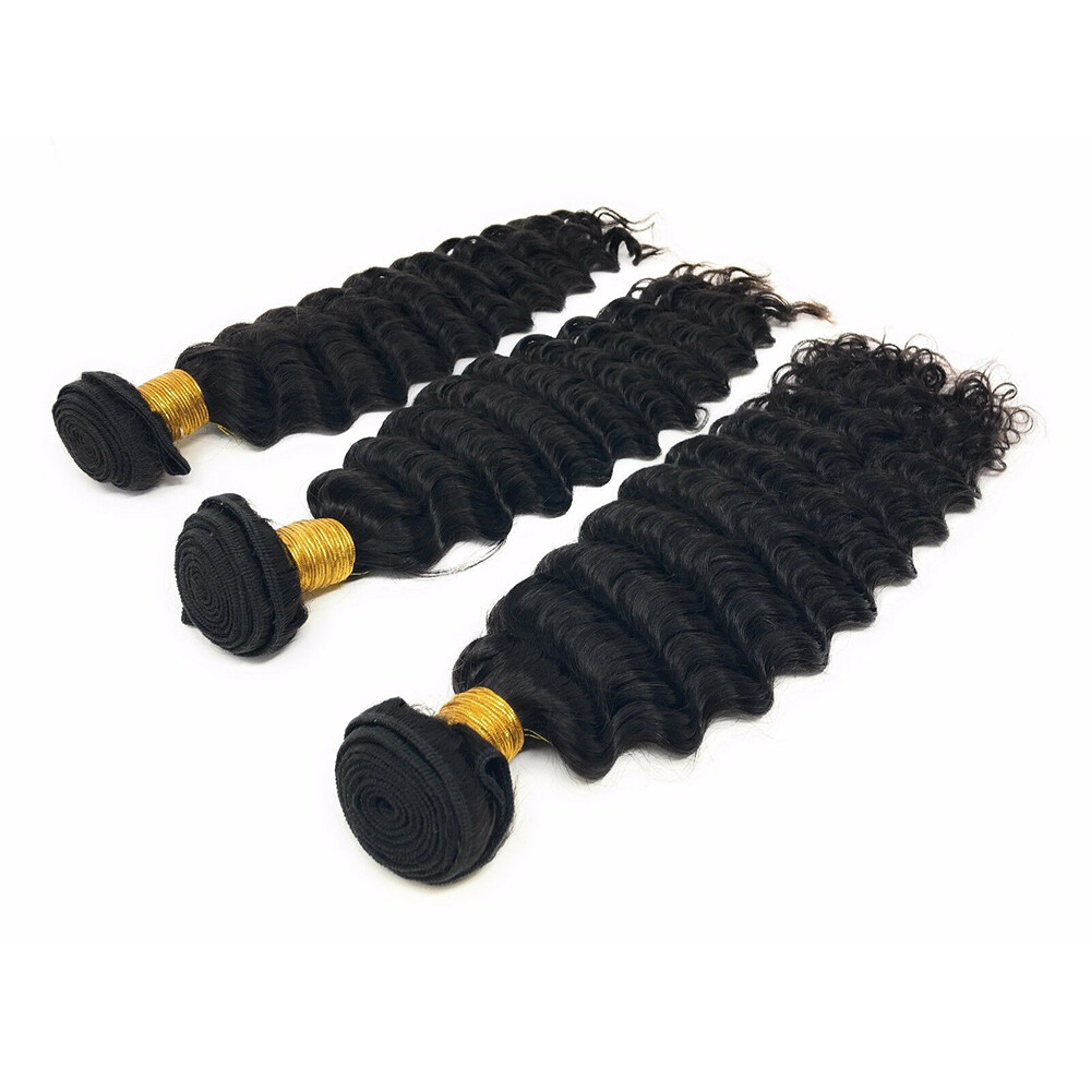 Deep Wave Black Color 1B Brazilian 100 Human Virgin Hair Weave 1 or 3 Bundles