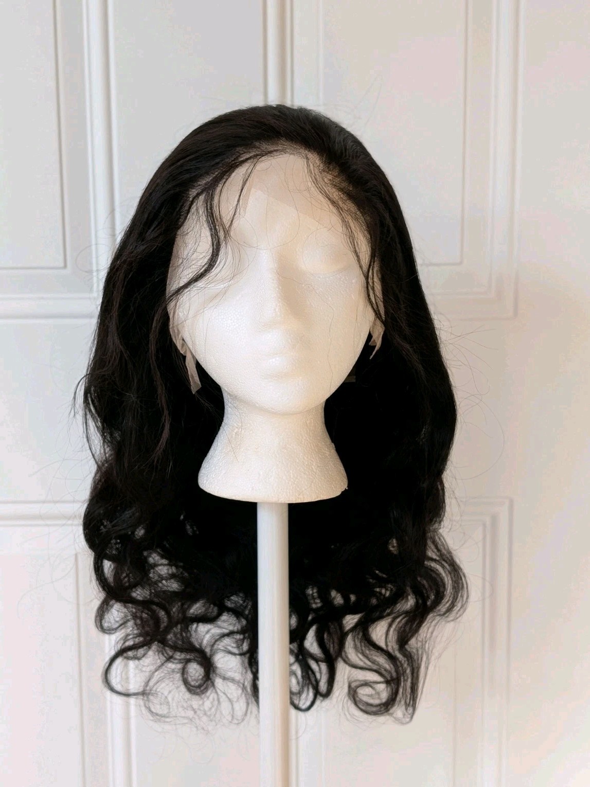 20” Virgin Brazilian Human Hair Wig Wavy Dark Brown Lace Front