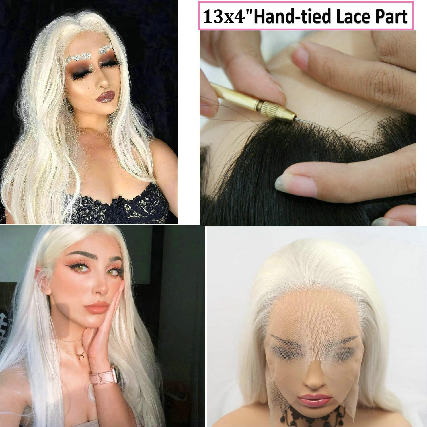 Long Hair Body Wave 60# White Blonde Color Synthetic Lace Front Wigs for Wome…