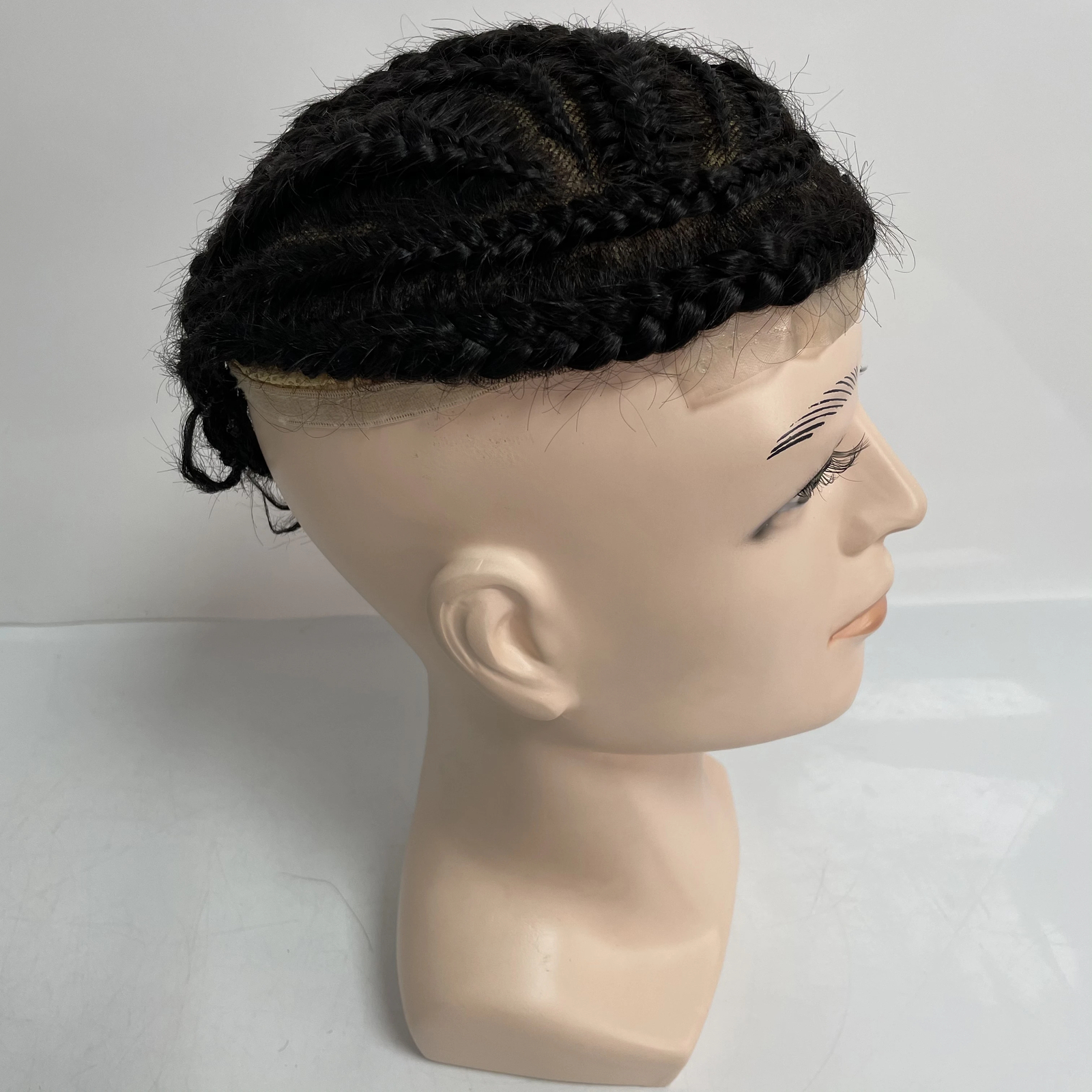 Human Hair System Lace with PU Braids Toupee for Black Men