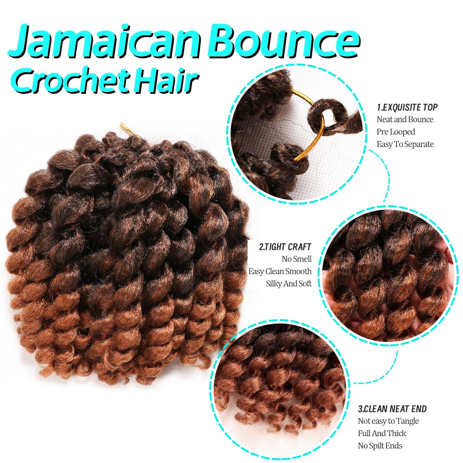 Kenkenten Jamaican Bounce Crochet Hair-4 Packs Deal 8 Inch 22Roots Jumpy Wand Cu