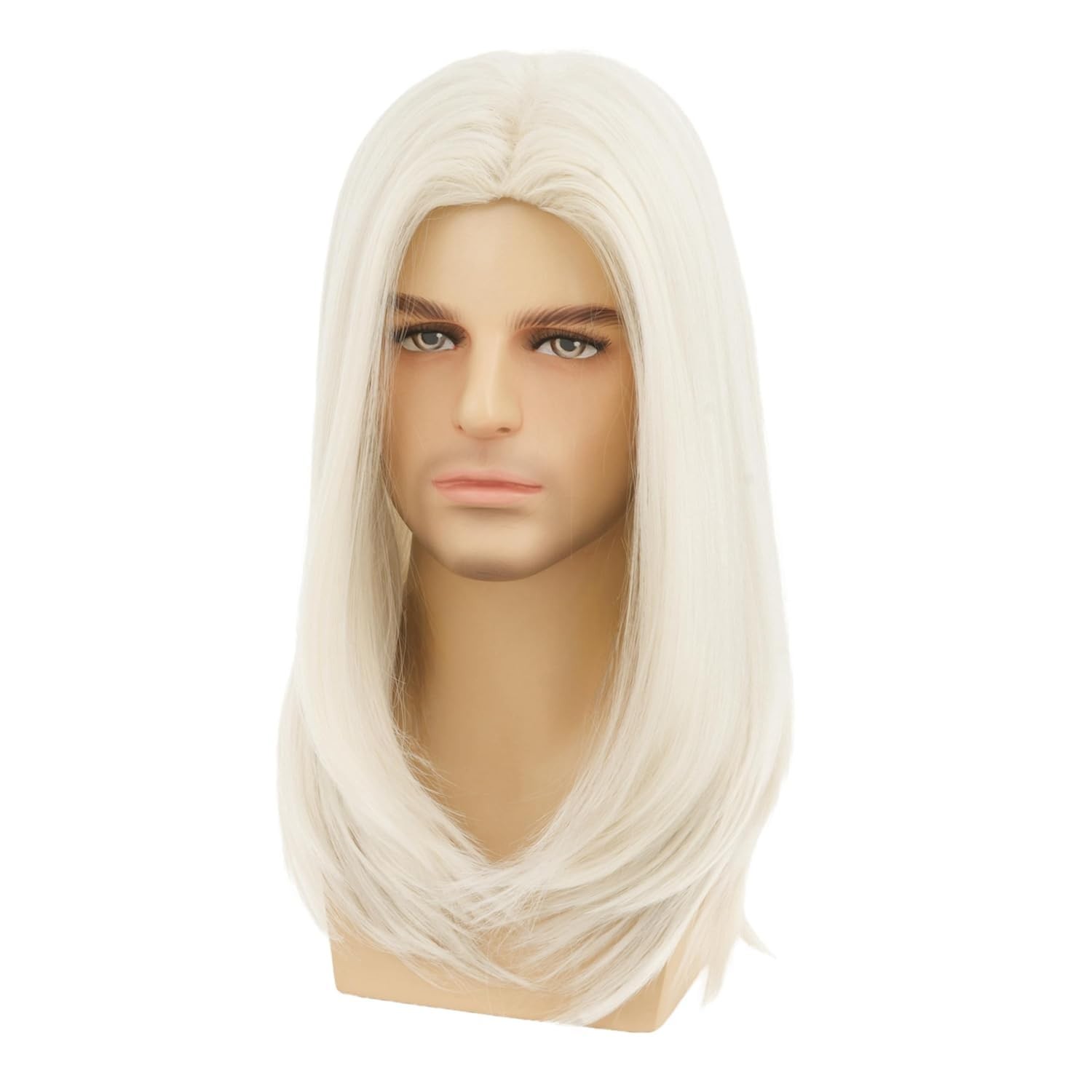 Mens Long Hair Wig Platinum Blonde Straight Middle Part Heat Resistant Men Wi…