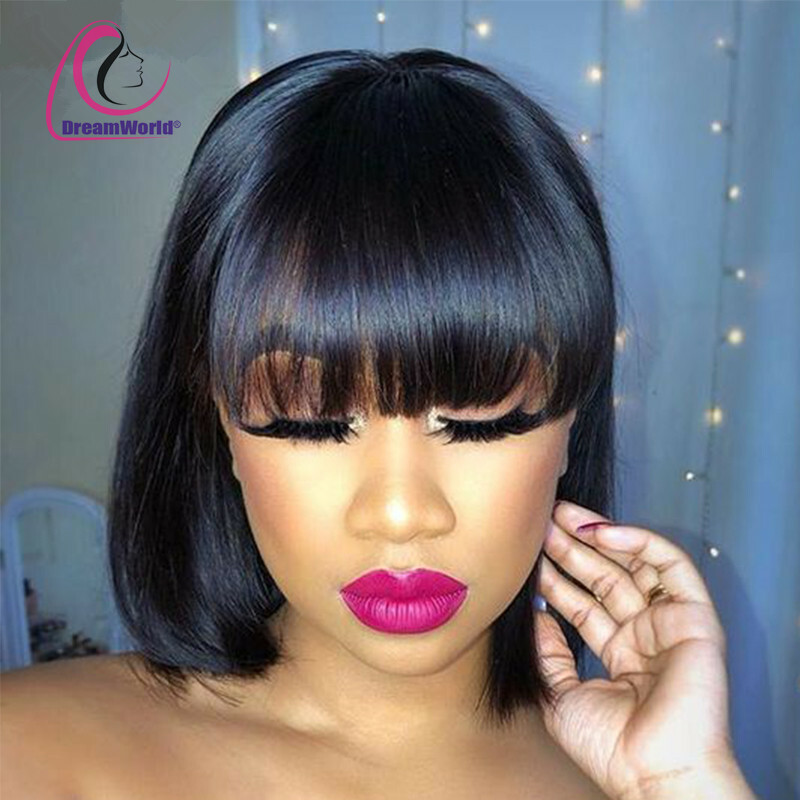 Human Hair Wigs with Bangs Brazilian Virgin Straight Hair Machine Made Bob Wigs