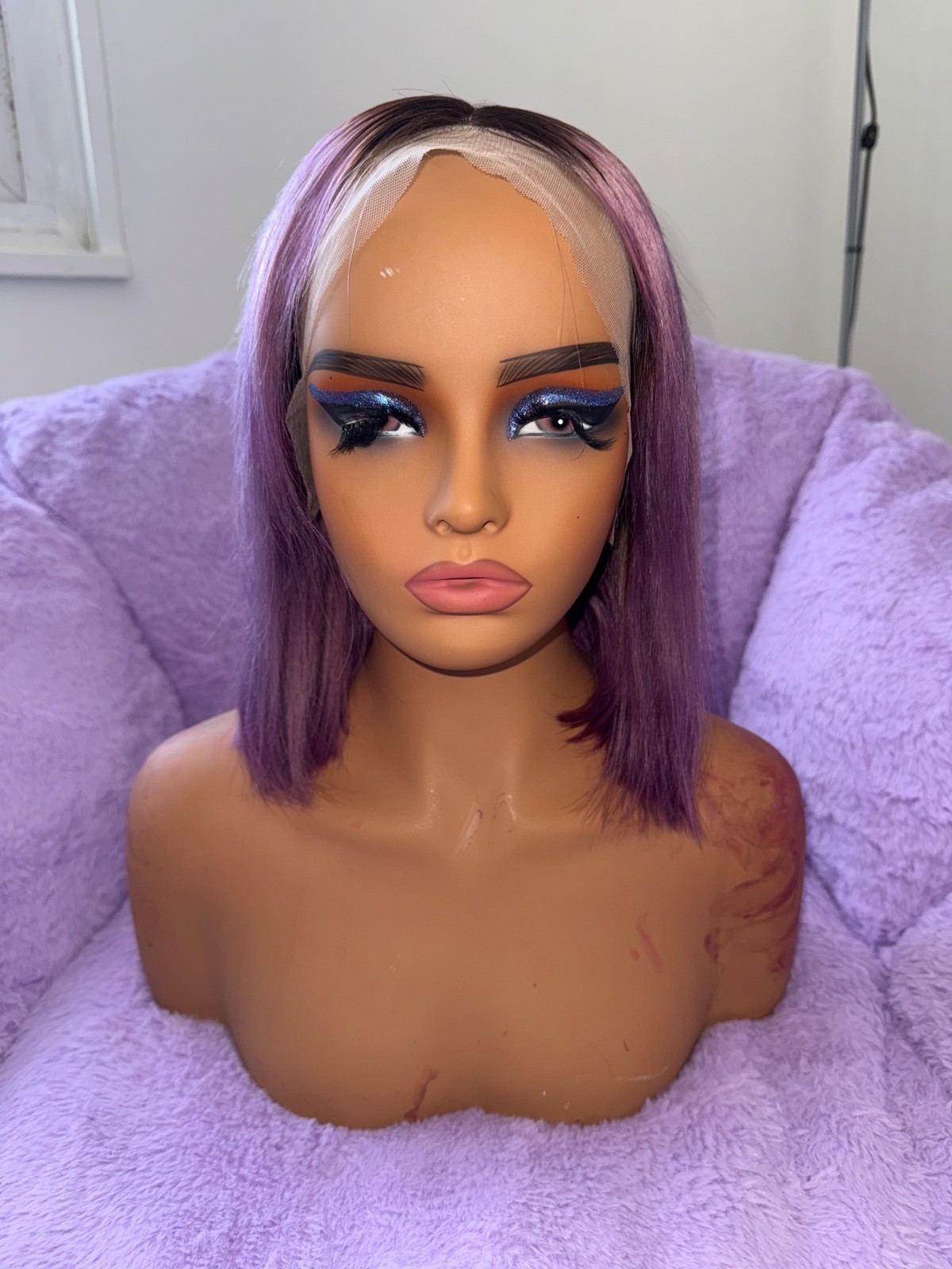 Custom Color Lavender and Blonde Human Hair Wig (10 inches)