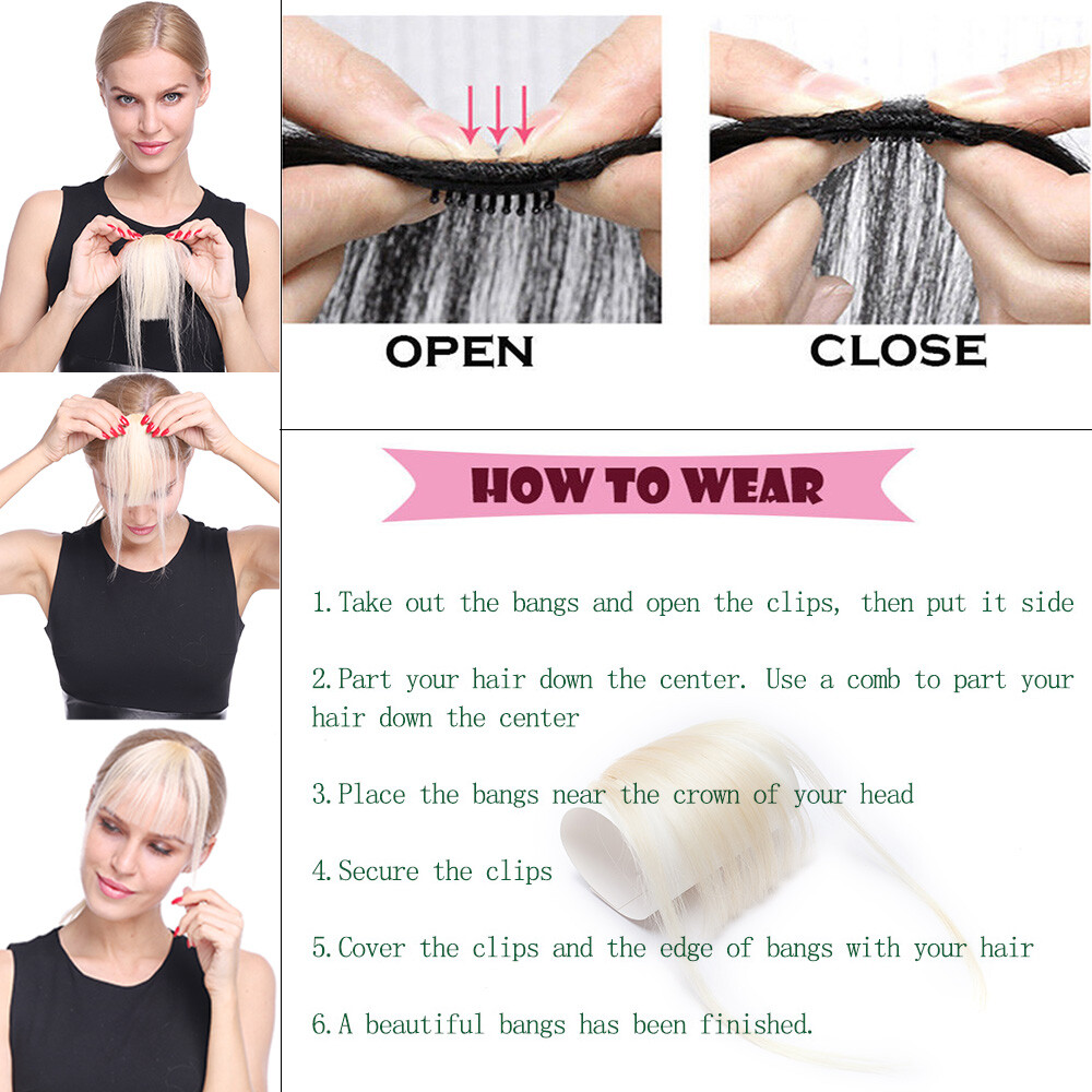 100% Human Hair Bangs Clip In On Fringe Remy Real Black Brown Blonde Wedding US